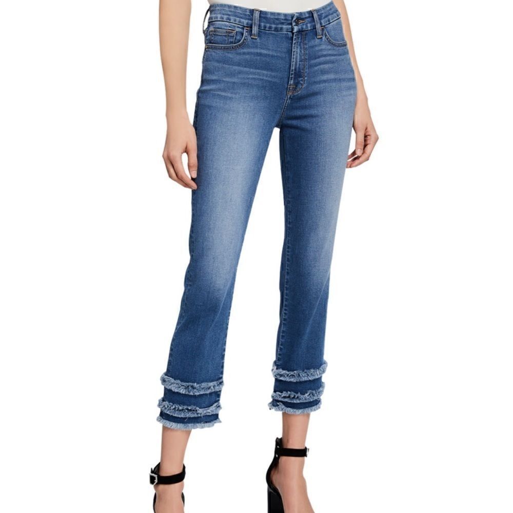 Jen7 by 7  For all Mankind Cropped Straight Leg Denim Jeans with Fringe Size 10